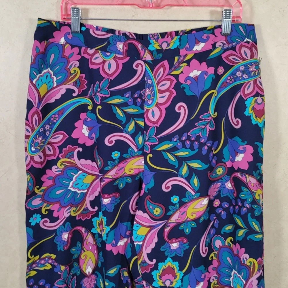 G091 Soft Surroundings navy & mauve Korva Wide Leg Pants L NWT